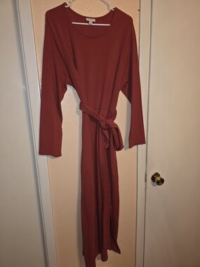 Pure Jill J. Jill Long Sleeve Tie Waist Maxi Dress Brick Red Rust 1X Plus Size